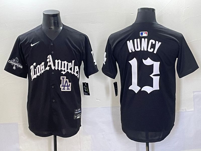 Men 2025 Los Angeles Dodgers #13 Muncy Black Five generations Joint Name Nike MLB Jersey style 9